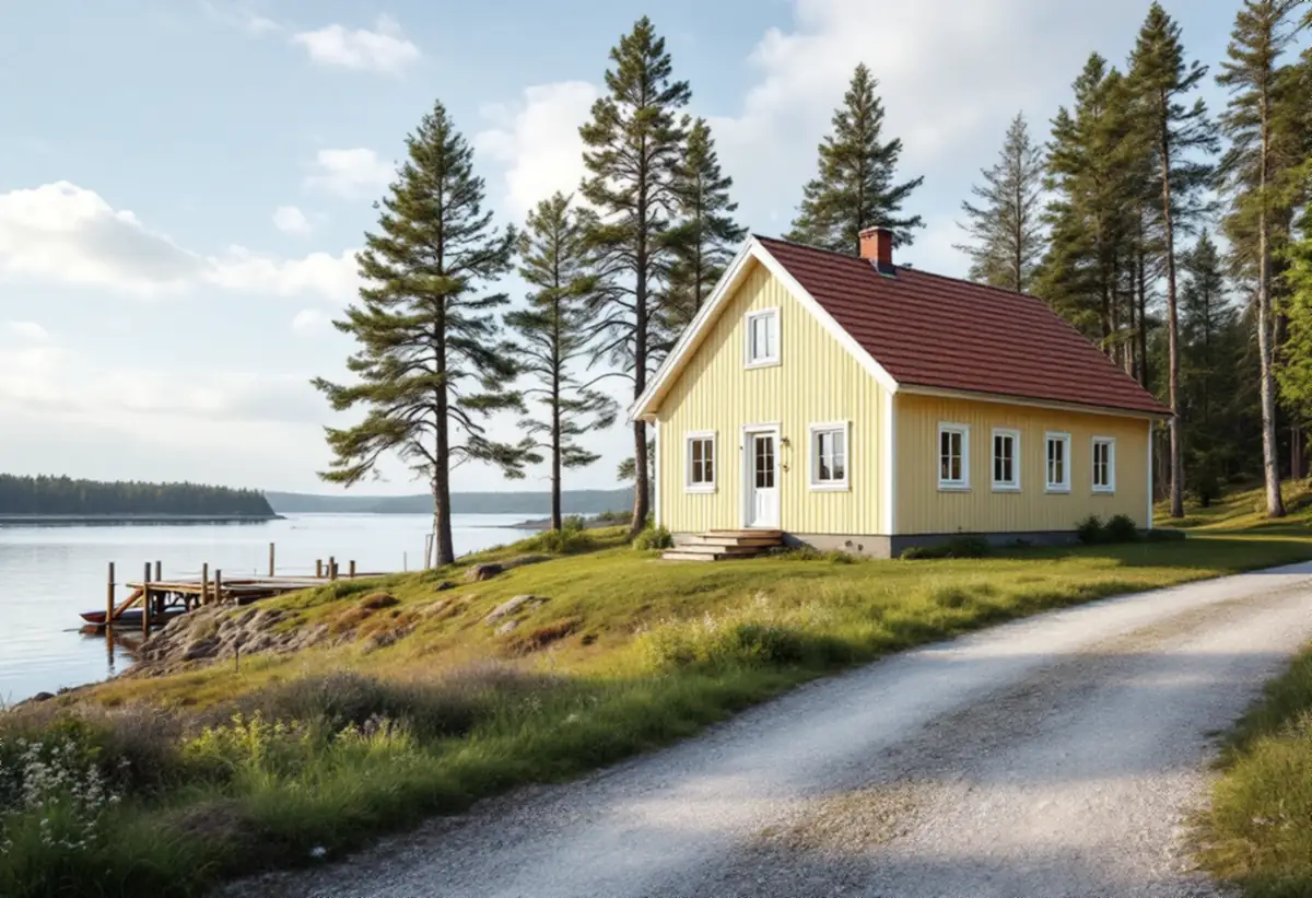 Trähus vid vattnet på Ljusterö
