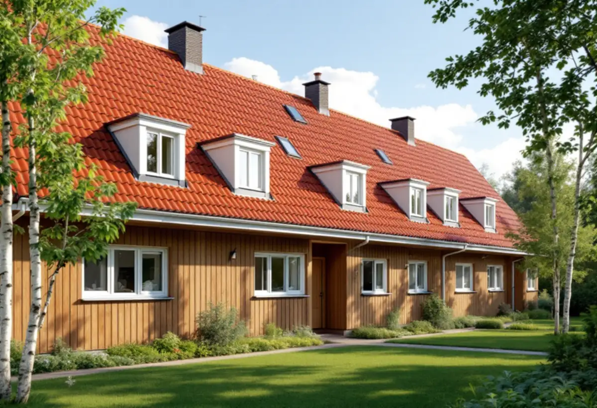 Grupphusområde med radhuslängor i Täby