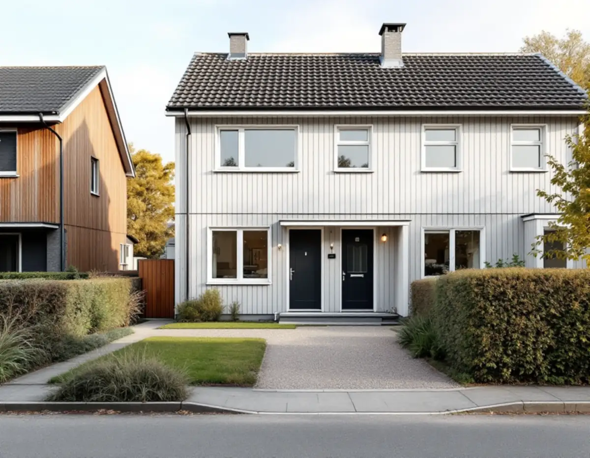 Parhus i Järfälla med trädgård och skaftväg mellan husen