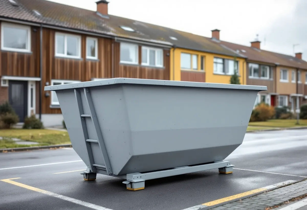 Container framför en radhuslänga