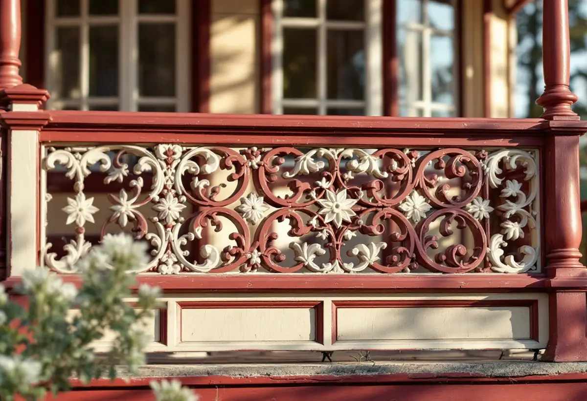 Lövsågad verandadetalj med nymålade foder
