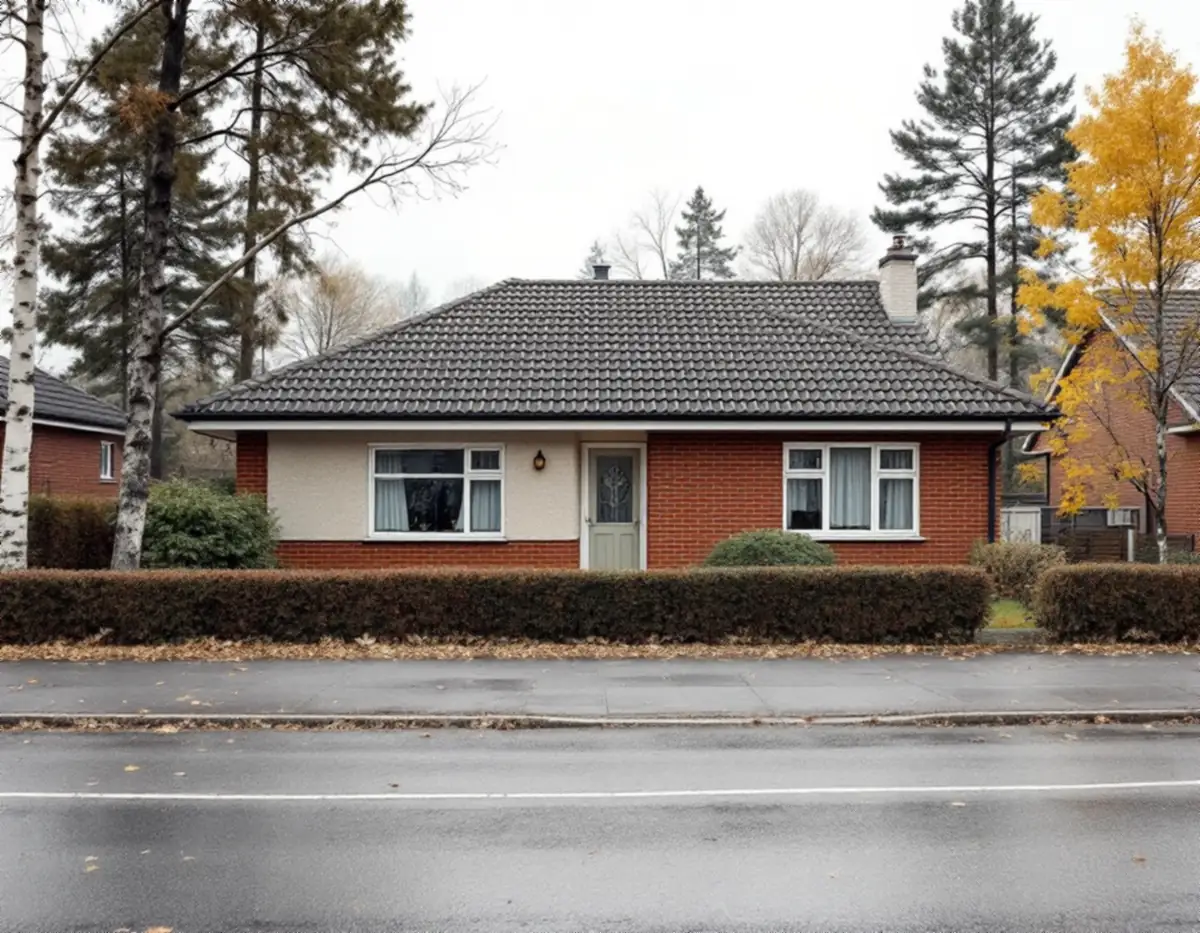 Villa från 1950-talet med fasad i rött tegel och partier av ljus spritputs i Haninge