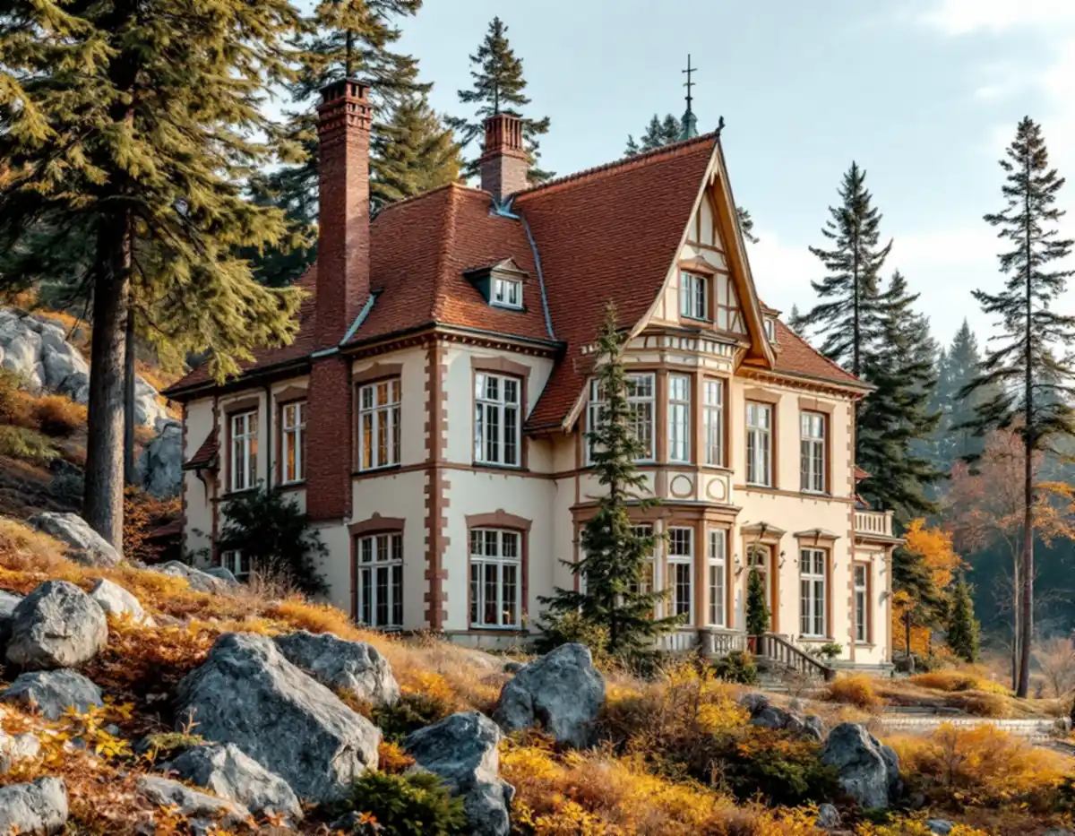 Nationalromantisk villa i Nacka med småspröjsade fönster och högt tegeltak