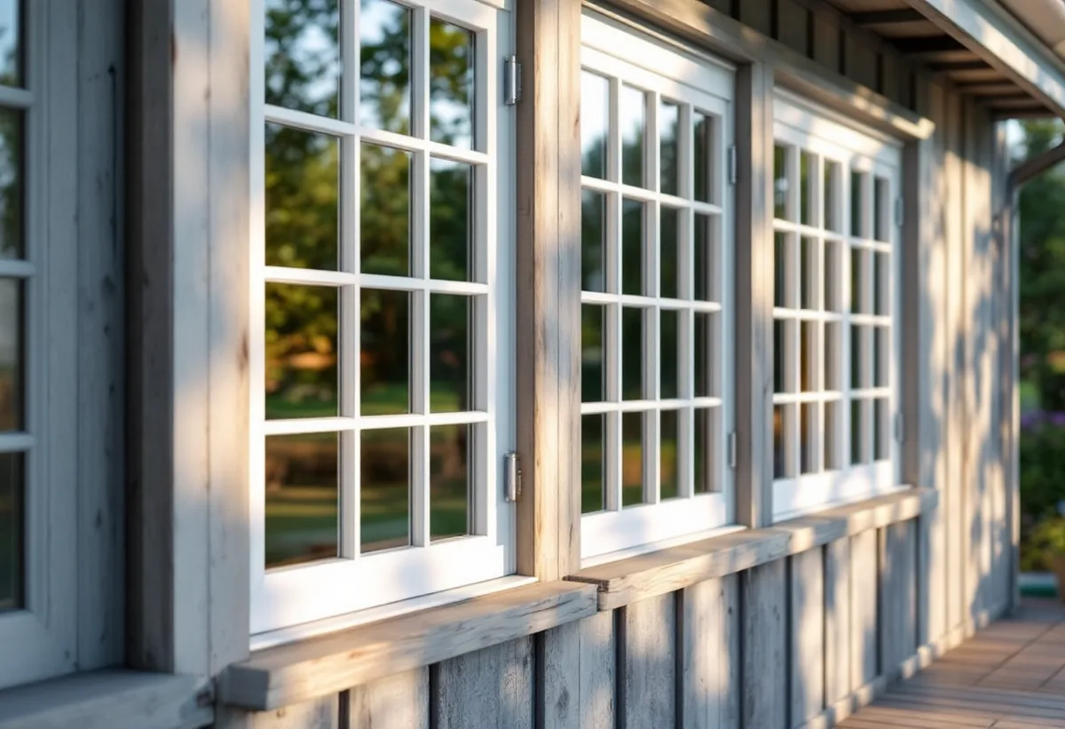 Glasveranda med nya fönster med samma indelning