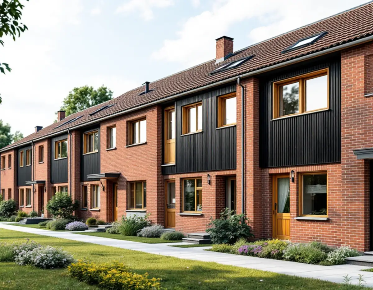 Radhus från tidigt 1960-tal i tegel och trä