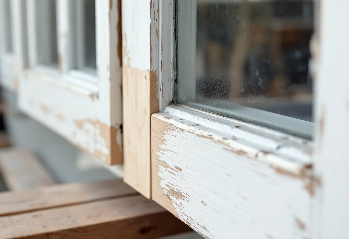 Bottenstycke på ett verandaparti med nytt inskarvat virke före målning