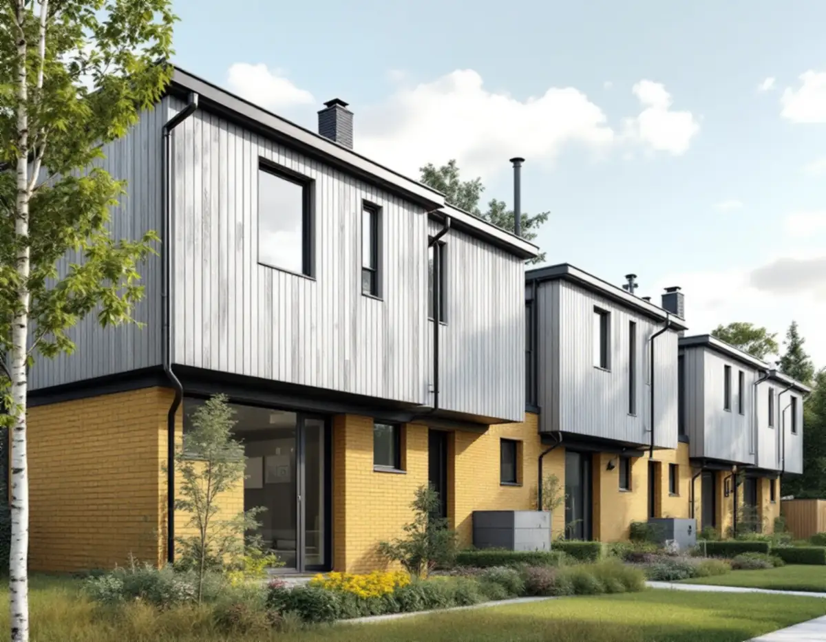 Radhus i sluttning med souterrängvåning