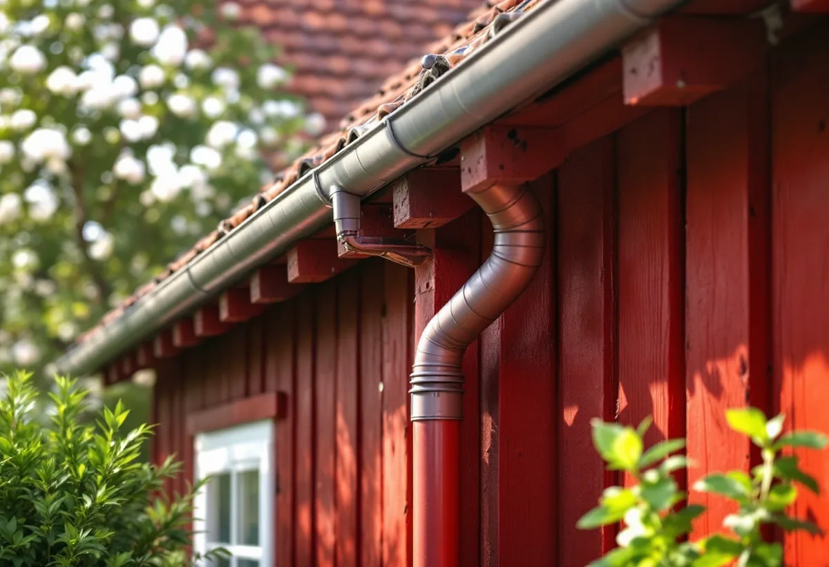 Hängränna och stuprör på ett äldre trähus