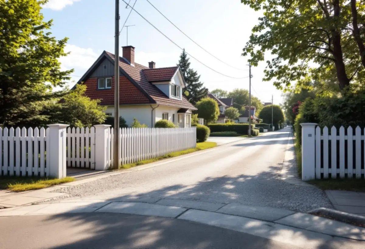 Lågt staket och fri sikt vid en infart till en villatomt