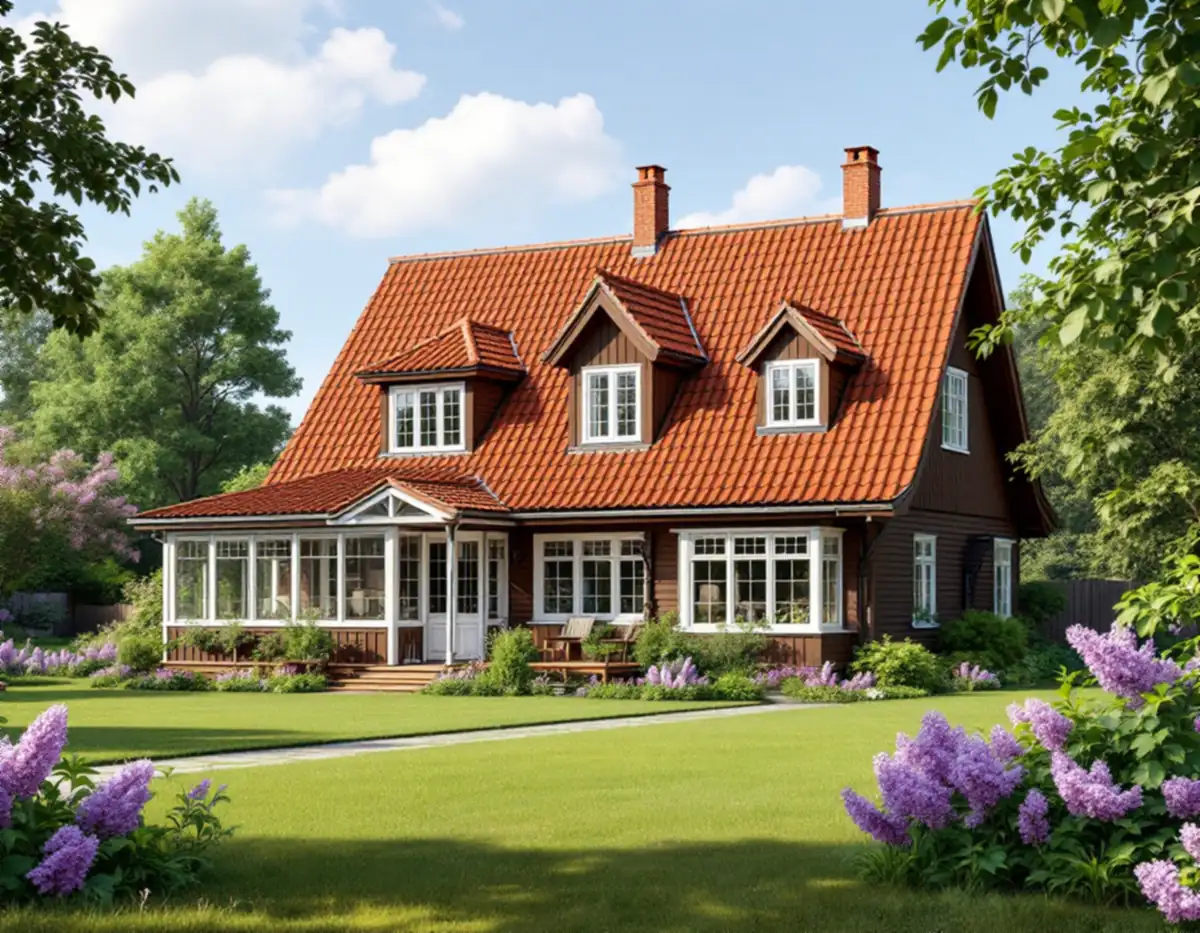 Trävilla med tegeltak och glasveranda i Älvsjö