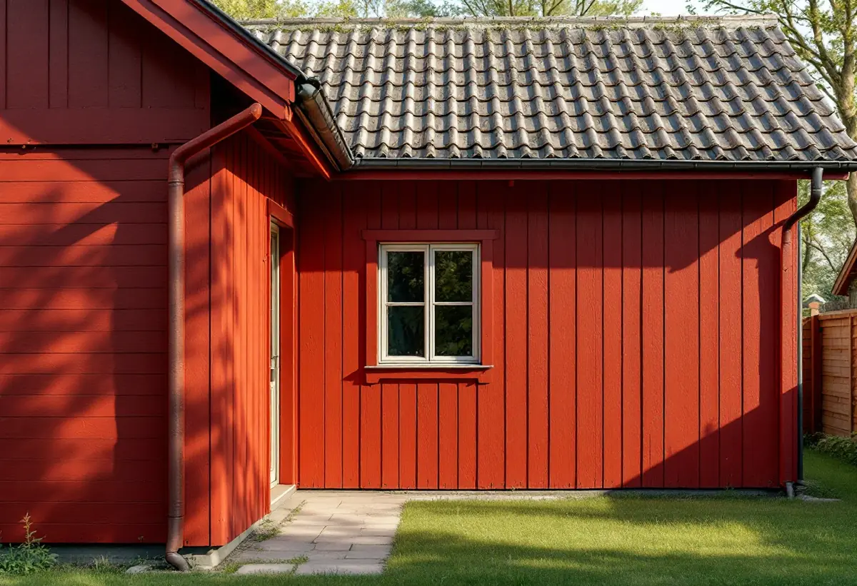 Liten tillbyggnad med lägre tak på baksidan av ett äldre trähus