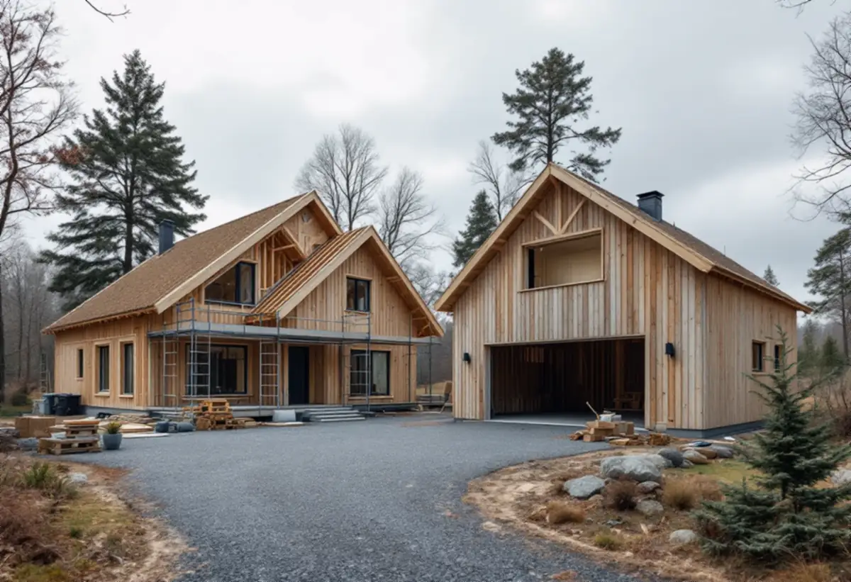 Garage och villa som byggs ihop med en ny mellandel