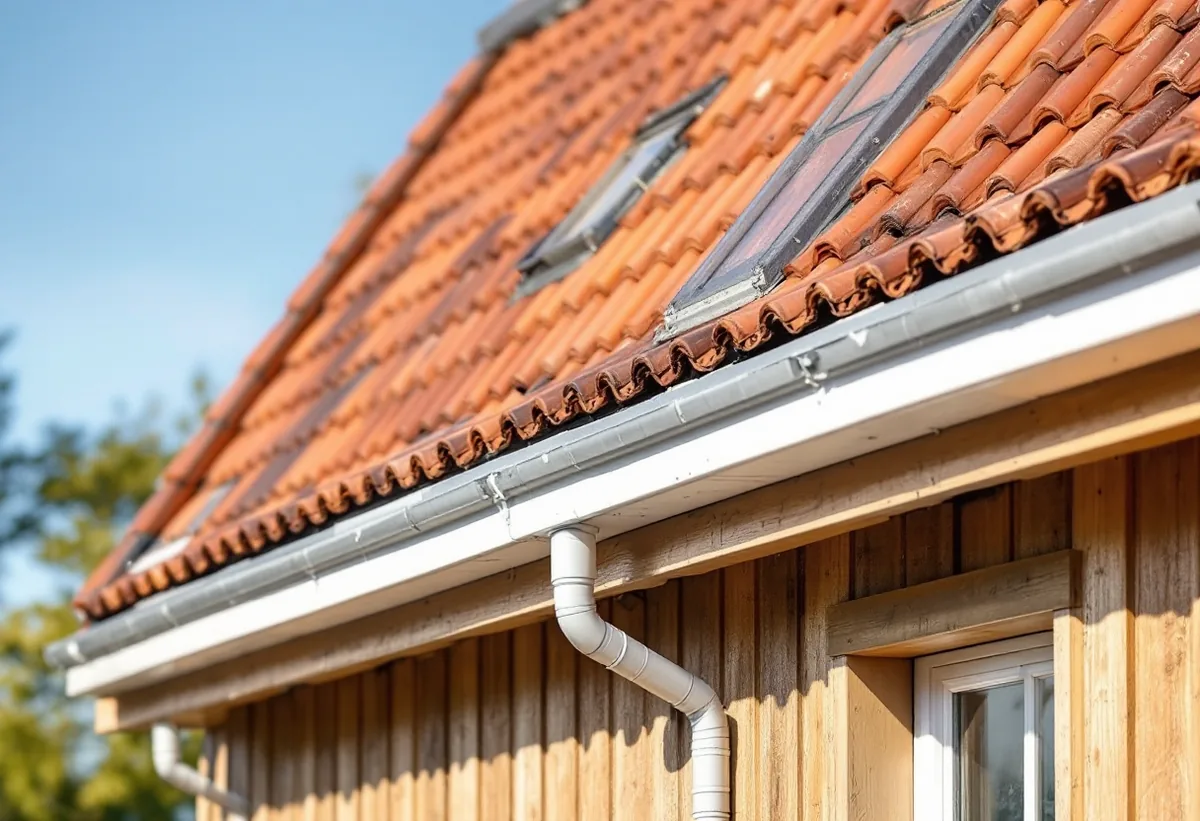 Två takfall som möts där en ny tillbyggnad ansluter till ett äldre hus