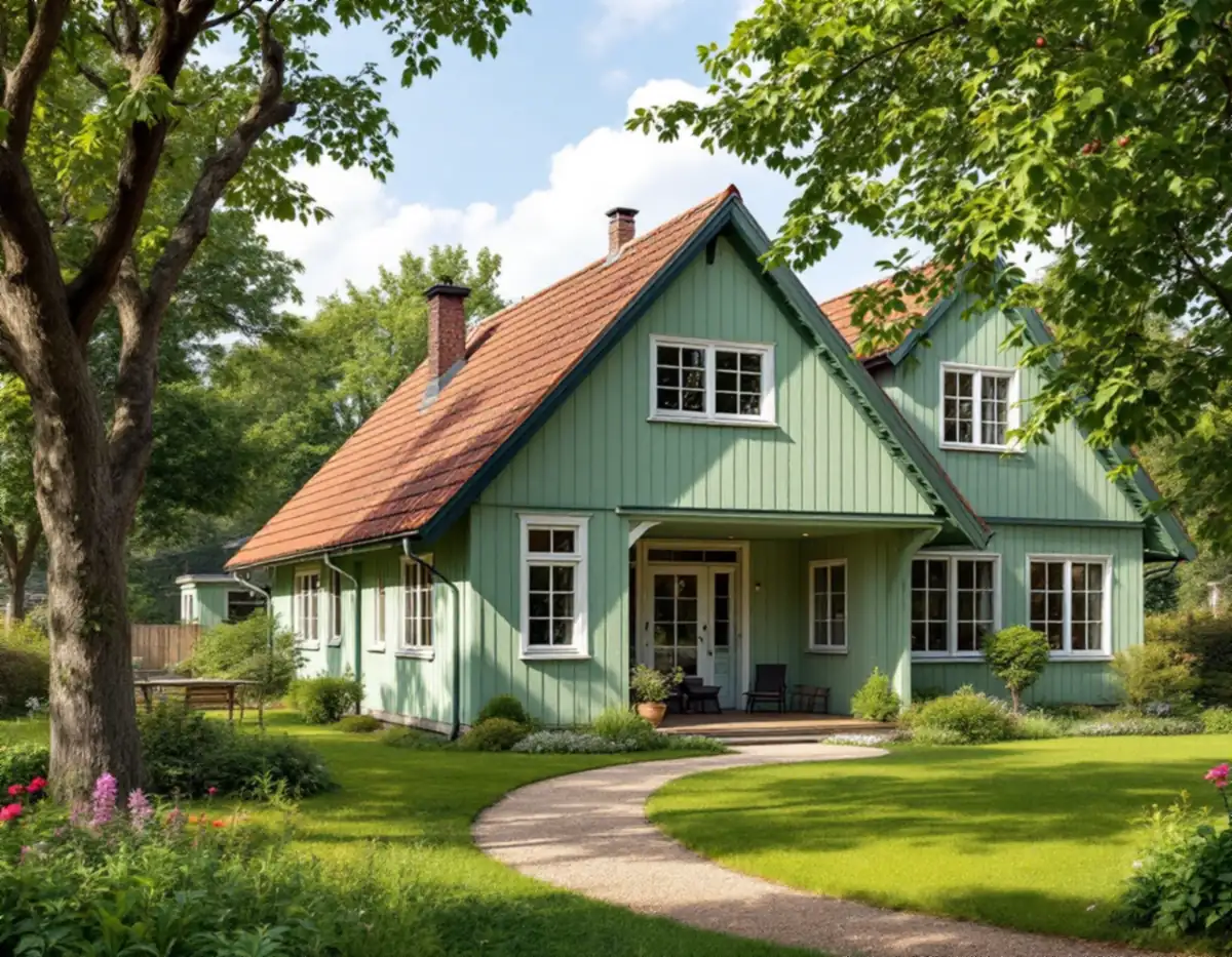 Villa från 1920-talet på en stor tomt med en ny tillbyggnad mot trädgården