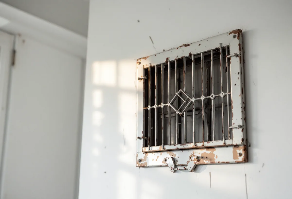Ventilationsgaller högt upp på en vägg i ett kök